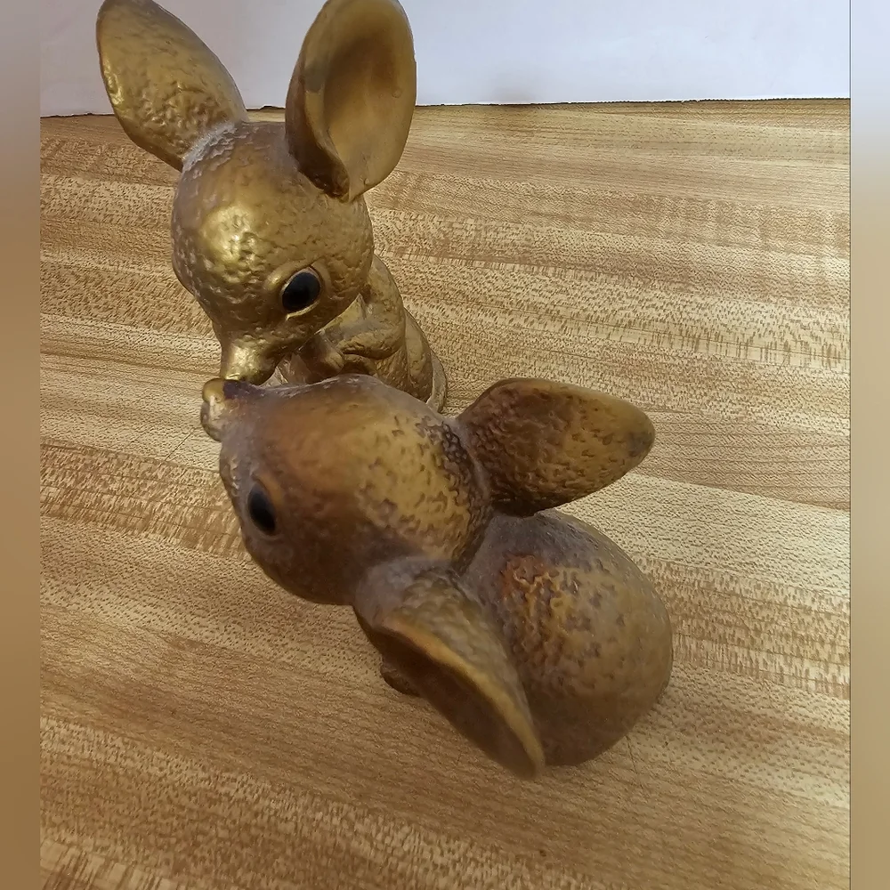 Vintage Gold Painted Ceramic Mouse Mice Figurine Pair Norcrest Style MCM Decor